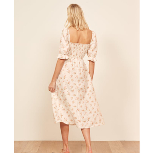 <span class=keywords><strong>Mezza</strong></span> <span class=keywords><strong>manica</strong></span> vintage smock dress alta della fessura di lino stampato floreale abiti <span class=keywords><strong>lunghi</strong></span> - Product Image 6