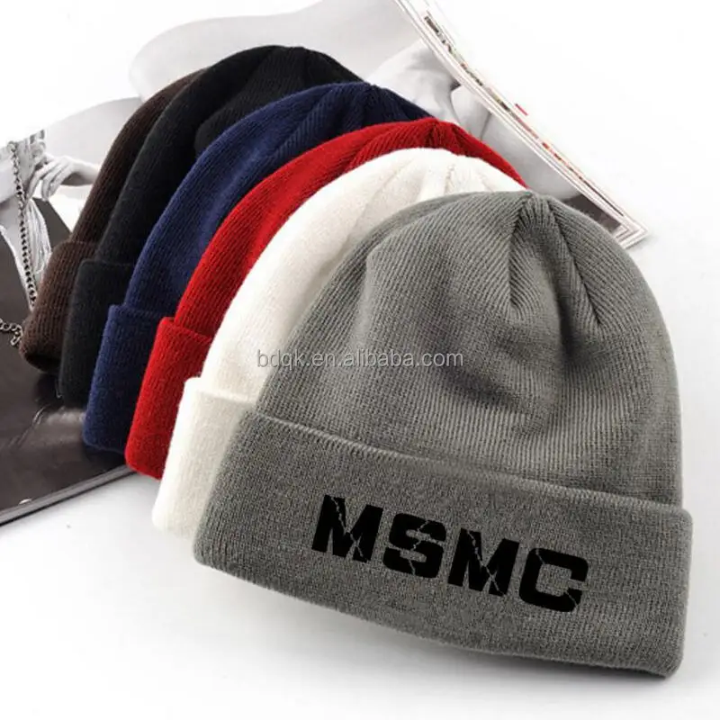 Atacado personalizado impresso ou bordado do logotipo próprio beanie chapéu feito malha chapéu do inverno