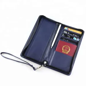 ISO BSCI factory eco friendly OEM organizer genuine cow leather customized passport travel wallet