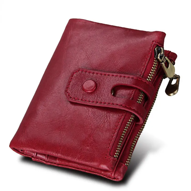 Custom RFID blocking ladies purse women genuine leather wallets with zip pockets
