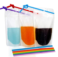 Pochette d'emballage plastique personnalisée refermable pour liquides, boissons et jus, avec paille intégrée