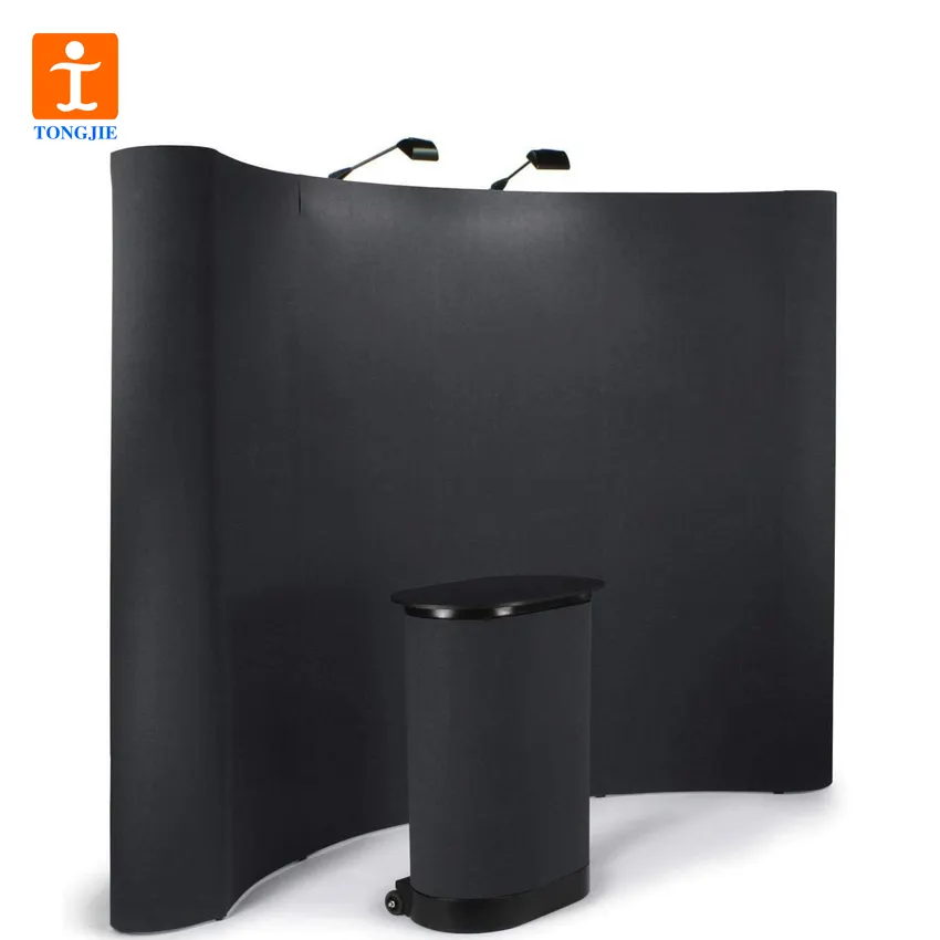 TJ 10-Feet Curved Pop-Up Trade Show Portable Display Booth with Podium Travel Case - Black (TEPUVF10BK)