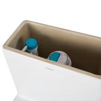 WC monobloc moderne à double chasse de la marque ARROW, avec siphon en S, siège en céramique et radiateur, pour usage hôtelier
