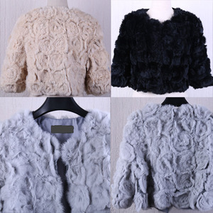 Nouveaux manteaux de fourrure de lapin véritable <span class=keywords><strong>Trench</strong></span> à col rond en tricot rose de conception en gros - Product Image 6