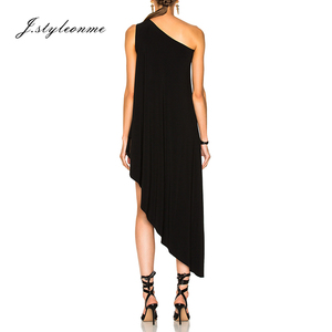 Vestido negro de mujer con dobladillo asimétrico, diagonal, Espalda descubierta, superventas - Product Image 2