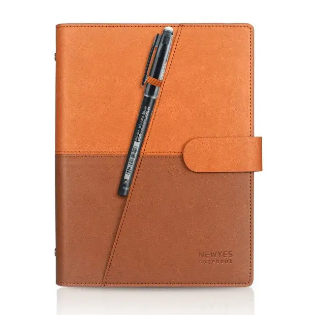 Newyes logotipo personalizado a5, almofada de couro ecológico inteligente, apagável, reutilizável, notebook com suporte para caneta