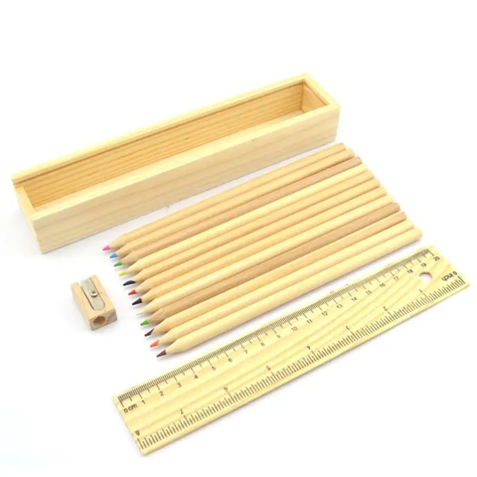 Wooden Pen Storage Box Promotional Gift Color Pencils Set Pencil Case Wood Natural Logo OEM Customized Provide Variety Size