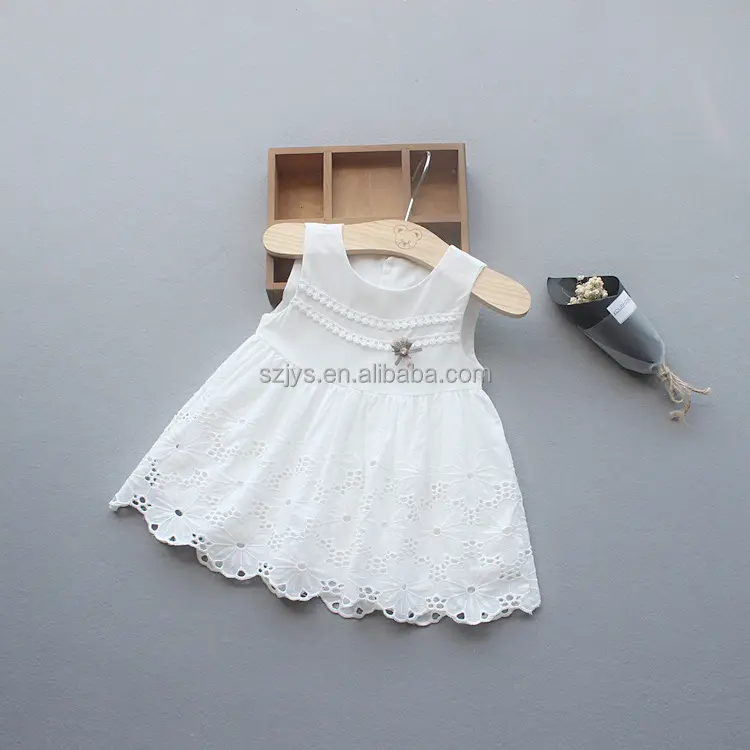 Pannelli Esterni della ragazza Ragazza di Fiore Disegno Pianura Bianco Vestito Summer Party Dress per 1-3 Anni Old Girls