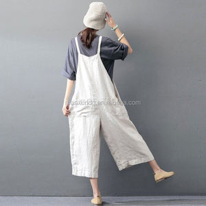 Dongguan Abbigliamento Personalizzato di <span class=keywords><strong>Lino</strong></span> Bianco Tuta Allentato Casuale Della Tuta Per Le Ragazze E <span class=keywords><strong>Pantaloni</strong></span> Delle Donne - Product Image 5