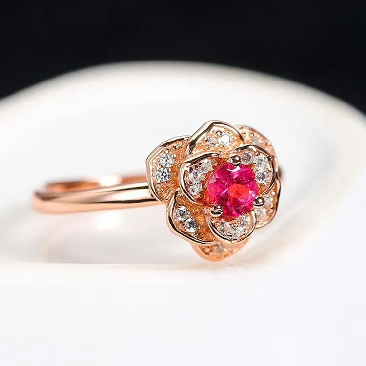 Commercio all'ingrosso dell'anello della pietra preziosa della rosa MEDBOO brand engagement jewelry regolabile 925 argento pietra naturale tormalina rosa anello donne