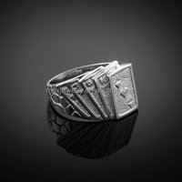 Anello da uomo in argento sterling 925 con motivo Lucky Nugget e Royal Flush of Hearts Poker