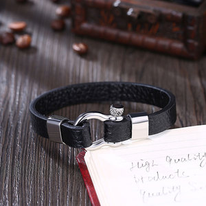 Gioielli in pelle da uomo di moda bracciale in vera pelle nera con fibbia a lettera <span class=keywords><strong>D</strong></span> in <span class=keywords><strong>acciaio</strong></span> inossidabile - Product Image 2