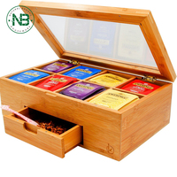 Boîte de rangement pour sachets de thé en bambou, boîte à thé en bambou avec tiroir extensible, 8 compartiments