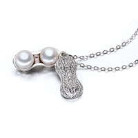 Pave diamond erdnuss süßwasser perlenkette anhänger, frauen hochzeit 925 sterling silber perlenkette