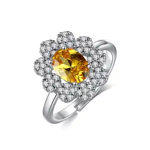 Luoteemi Dainty Bloem Zirconia Engagement Ring Geel Crystal Tiny Cz Vinger Ringen Voor Meisjes