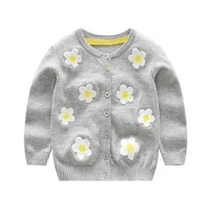 Cotton 2-6T baby girls embroidery flowers children longline two colour kids knitted sweater design