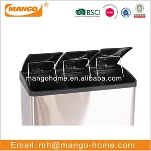 Lixeira reciclar de aço inoxidável retangular 36l, 3 compartimentos