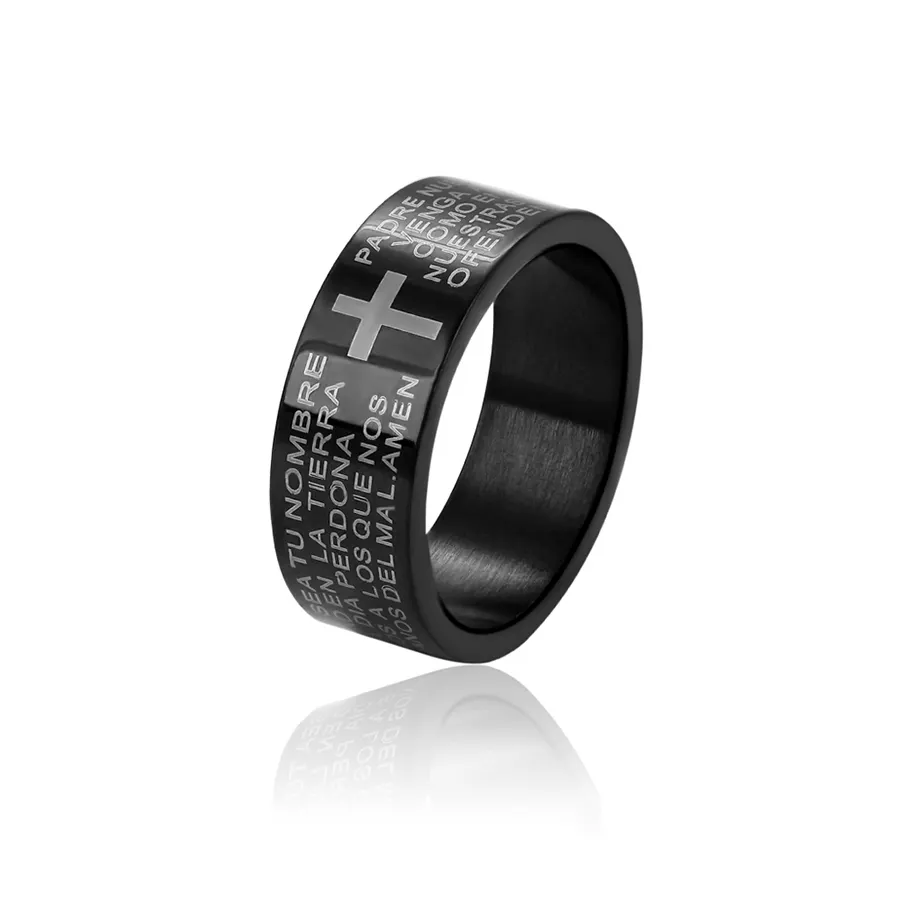 R-144 Xuping Jewelry wholesale cool black stainless steel ring, ,muti-letters encircle central cross pattern men ring