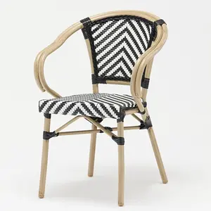 现代手织餐椅柳条椅子扶手椅黑色和白色