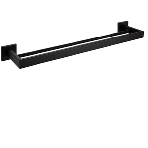 <span class=keywords><strong>Porte</strong></span>-serviettes <span class=keywords><strong>double</strong></span> en acier inoxydable moderne noir étagère de rangement organisateur support de rail pour salle de bain - Product Image 6