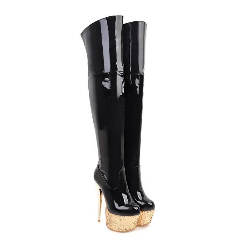 WETKISS OEM Shoes Big Size Women Shoes Latex Fetish Boots High Stiletto Heels Ladies Boots Fashion Mature Women Over Knee Boots