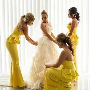 Women Modern Long Wedding Mermaid Yellow Bridesmaid Dresses