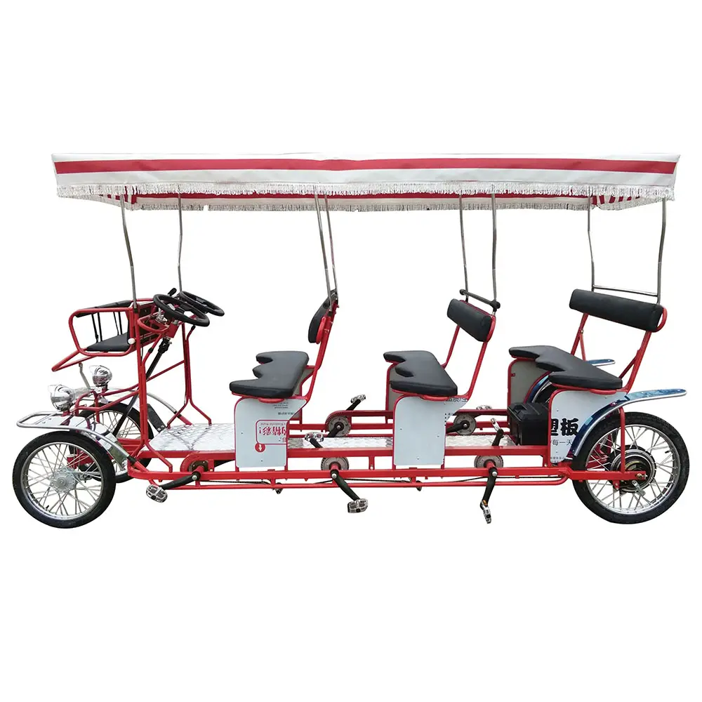 No Tariff Family Seaside Outdoor Pedal Leisure Surrey 6 Seat 8 Seats Tandem Bike Four Wheel Electric Vehicle For Tourists