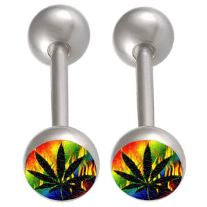 Feuilles de cannabis logo anneau de langue en acier chirurgical barres anneaux de langue - Product Image 1