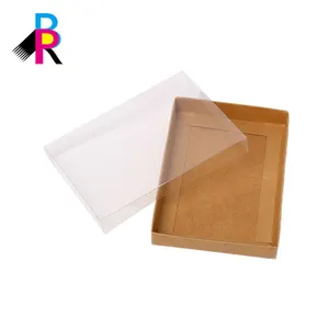 Simple Plain Folded Kraft Paper Boxes With Transparent Lid