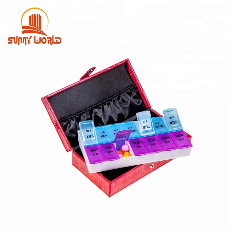 Подгонянная коробка из искусственной кожи PU лекарство по рецепту организатор коробки таблетки 7 дней со кожаный футляр