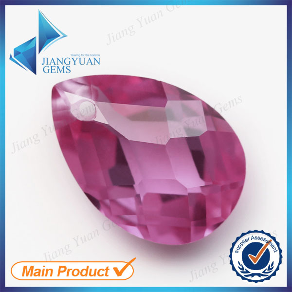 gros ruby corindon synthétique forme de poire avec trou