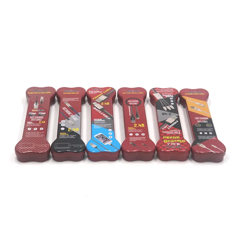 DongGuan Hot Koop Dog Bone Vormige Tin Box Sets USB Kabel Elektrische Metalen Doos Tin Pakket