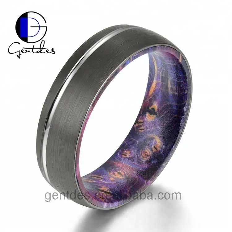 Gentdes Jóias Custom Silver Groove E Box Elder Madeira Tungstênio Anéis De Noivado De Casamento