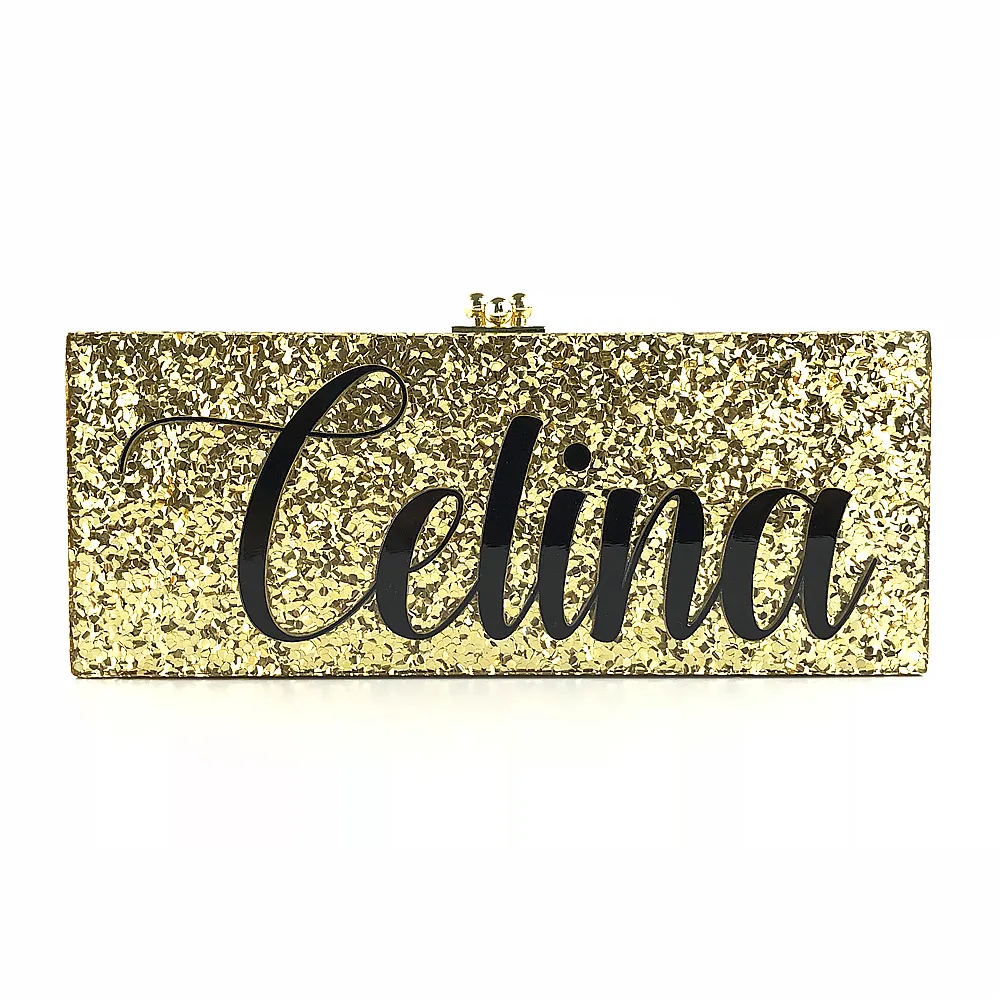 จีนออนไลน์ shop custom ผู้หญิงอะคริลิค glitter clutch ชื่อกระเป๋า OC3625