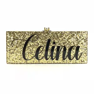 China online shop custom women acrylic glitter clutch name bag OC3625