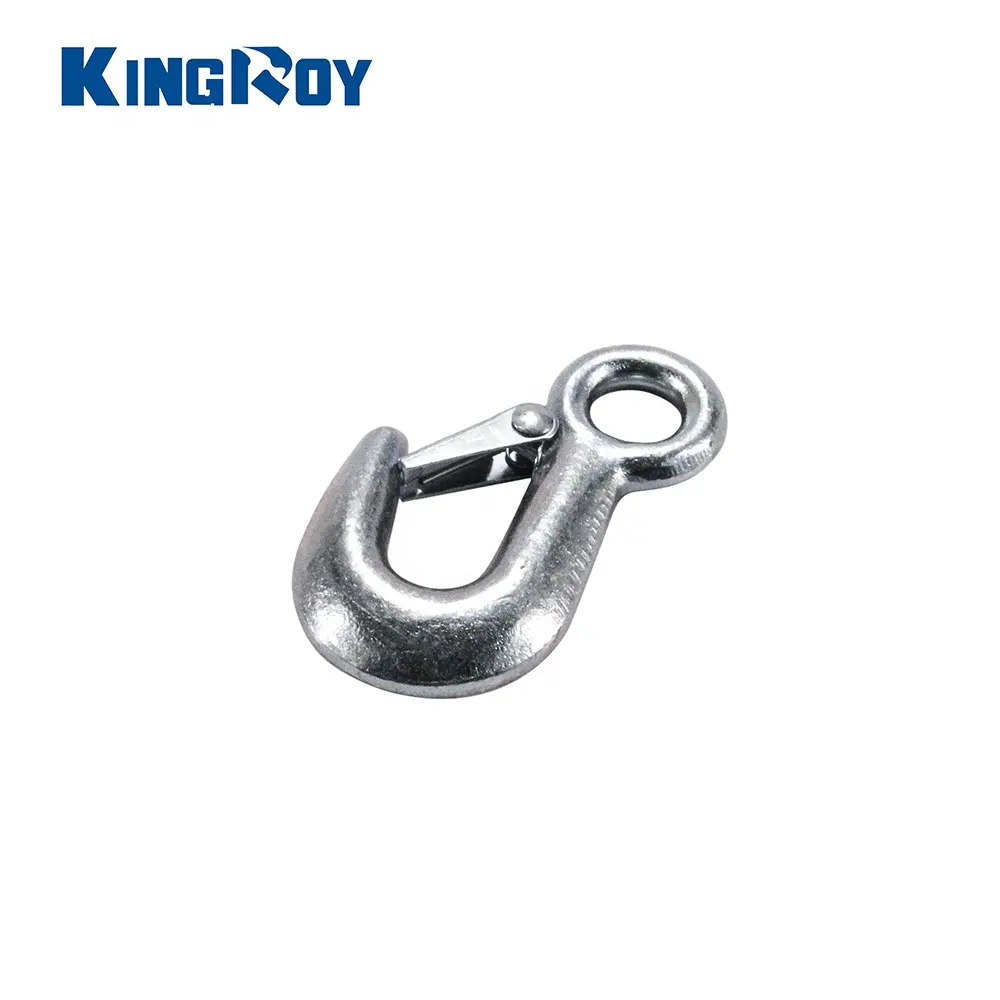 Steel chain crane galvanized forged lifting eye hook with safety latch for cargo control