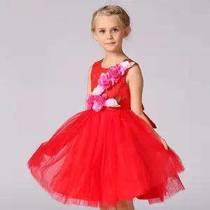 2017 Venta caliente chino niños vestido de boda de flores niña, tul, vestido de