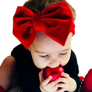 5" Pure Color Soft Fabric Velvet Bowknot Headband 2019 Hot Sale Sweety Hairband For Baby Girl Custom Wholesale Handmade Headwear