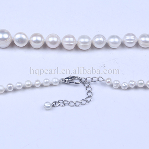 Collar de cadena de perlas con forma de patata blanca de agua dulce graduada genuina de 4-10mm
