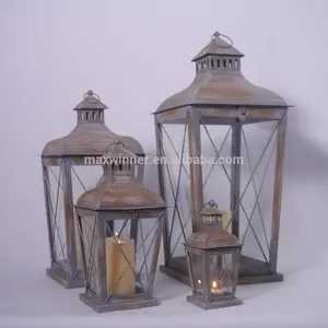 Set of 4 metal candle lantern with glass panel