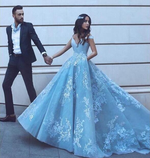 navy blue dress for baby girl Ice Blue Embroidered Net Maxi Dress: Pakistani Bridal Gown main image 1