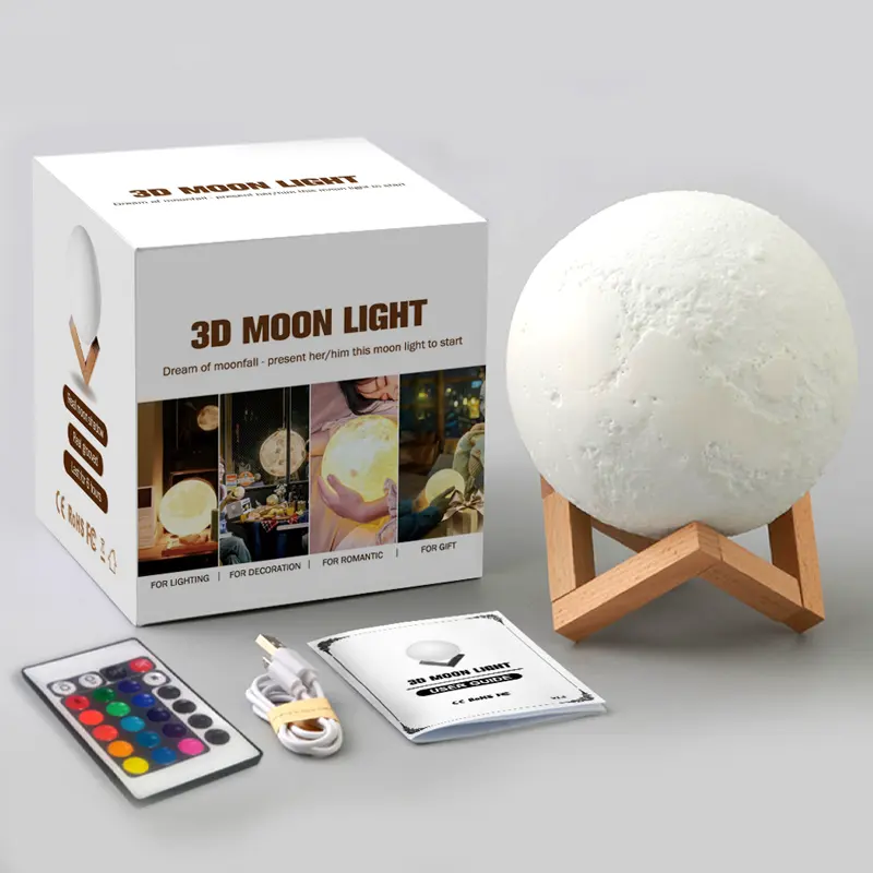 2019 האחרון 3D הדפסת LED לילה אור 3d ירח אור גדול גודל 8-30CM ירח למכירה