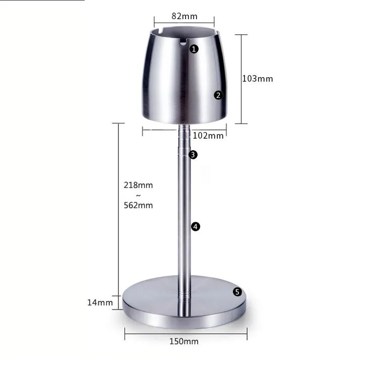 Windproof Portable 304 Stainless Steel Telescopic Floor Standing Ashtray for Home Outside Bar Office