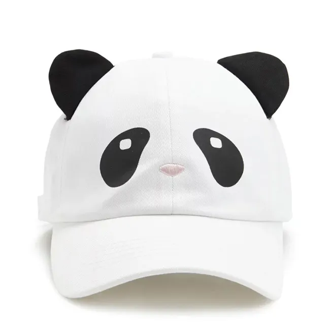 Custom Meidiney 6 Panel Cotton Printed Embroidered Panda Face Design Baseball Caps