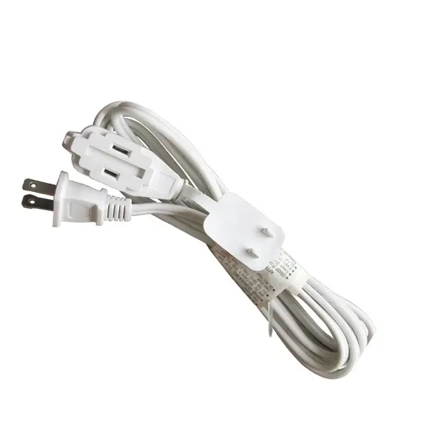 J60066 3 Outlet 2 Prong Indoor Light Wall Power Electrical Extension Cord Cable White