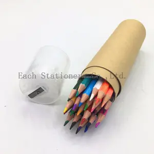 fancy cute color lead pencil with paper tube free sample pencils sharpened 12/24 pcs colouring pencil