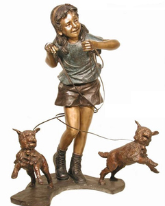 2015 jardín de esculturas de tamaño natural estatua de bronce de la muchacha en el banco con el perro - Product Image 6