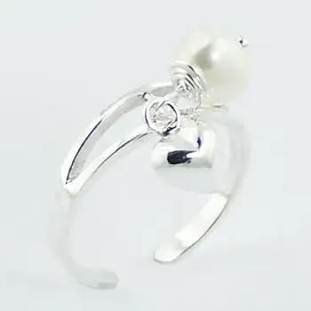 Кольцо из стерлингового серебра с подвеской в форме сердца и жемчуга
