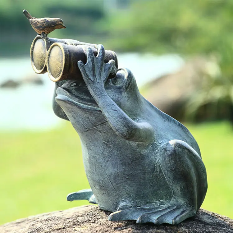 Großhandel lustige Outdoor-Metall Handwerk Bronze Frosch Skulptur mit Teleskop für den Garten