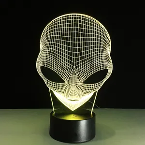 Alien Kopf 3D Hologramm Illusion Einzigartige Lampe Acryl Nacht Licht Mit Touch Schalter Luminaria Lava Lampe 7 Farben Ändern Deco geschenk